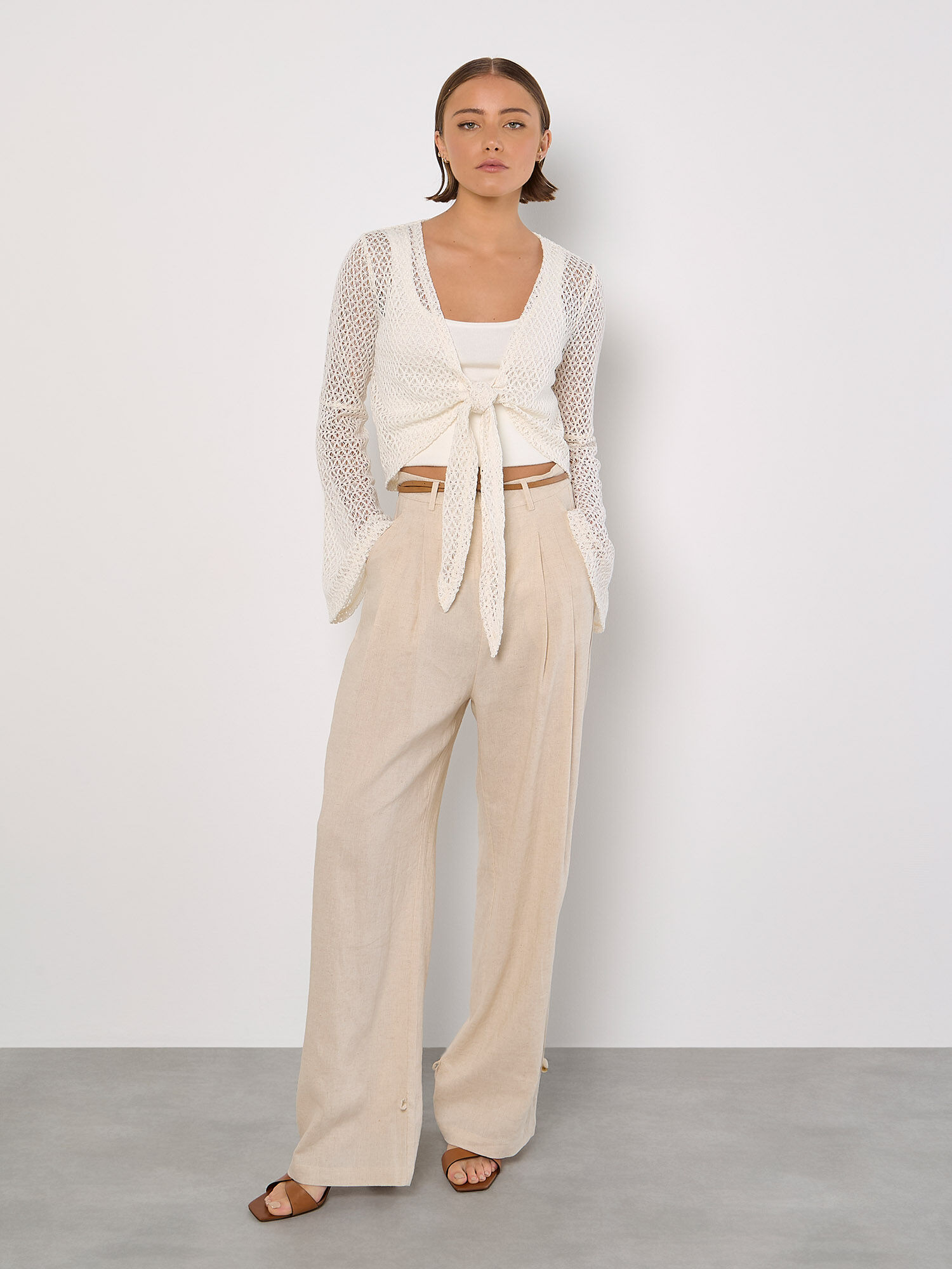 トップス AMERI HERRINGBONE JACQUARD KNIT CARDIGAN AMERI HERRINGBONE JACQUARD KNIT CARDIGAN（Brown/Off_White
