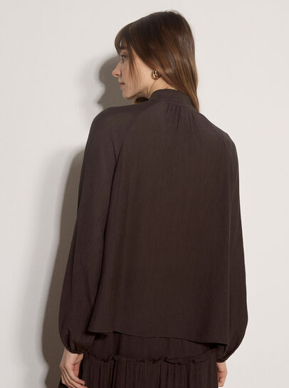 Crinkle Textured Bow Neck Blouse