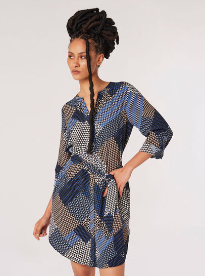 Geo Patchwork Shirt Mini Dress