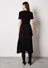 Rib Knit Chiffon Skirt Midi Dress, Black, large