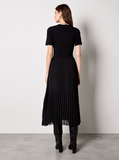Rib Knit Chiffon Skirt Midi Dress