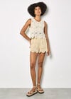 Crochet Circle Cotton Mini Shorts, Stone, large