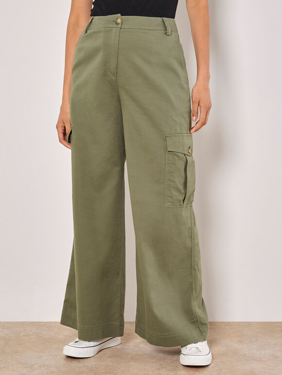 Wide Leg Chino Trousers, Khaki, large