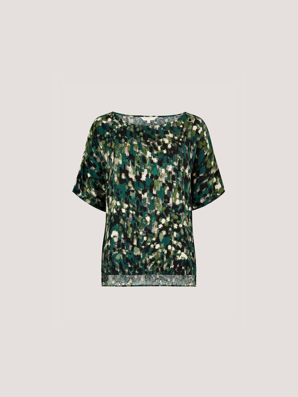 Abstract Brushstroke Woven Top, Green, large
