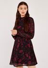 Silhouette Branches Chiffon Dress, Black, large