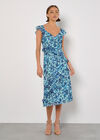 Floral Asymmetric Ruffle Midaxi Dress, Aqua - Turquoise, large