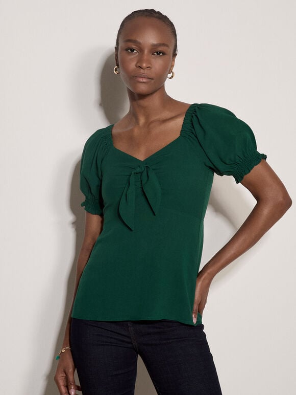 Tie Front Milkmaid Top, Green, large