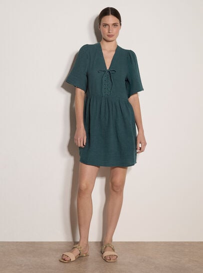 Textured Lace-Up Mini Dress