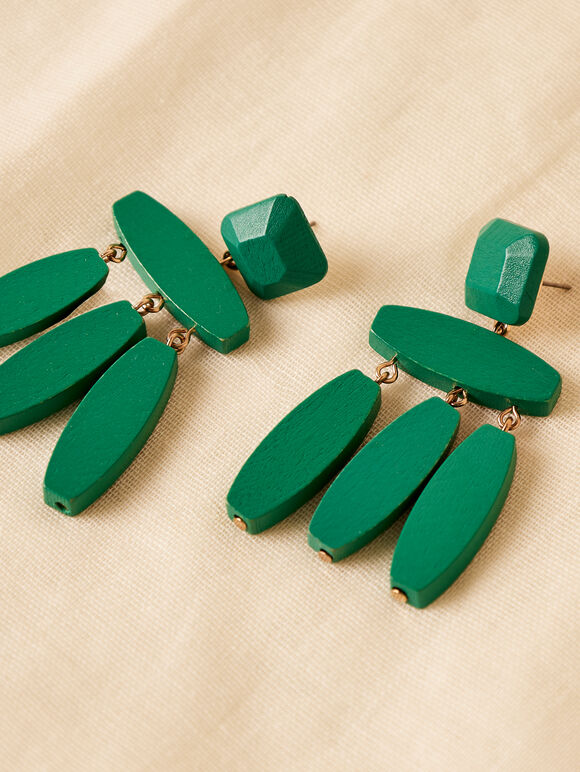 Wood Slate Earrings, Green, large