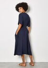 Pleated Shirt Midi Dress, Navy, large