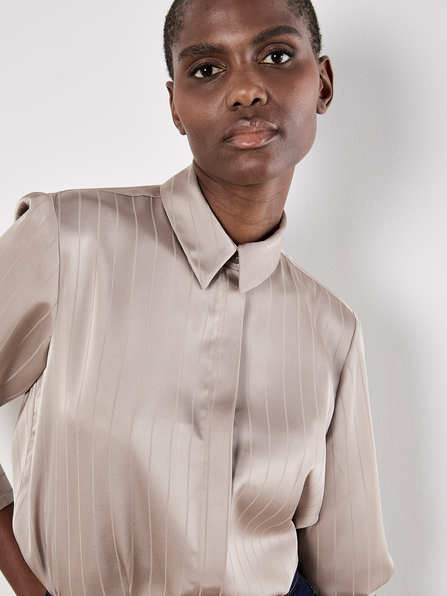 Satin Self-Stripe Oversized Shirt | Apricot Clothing