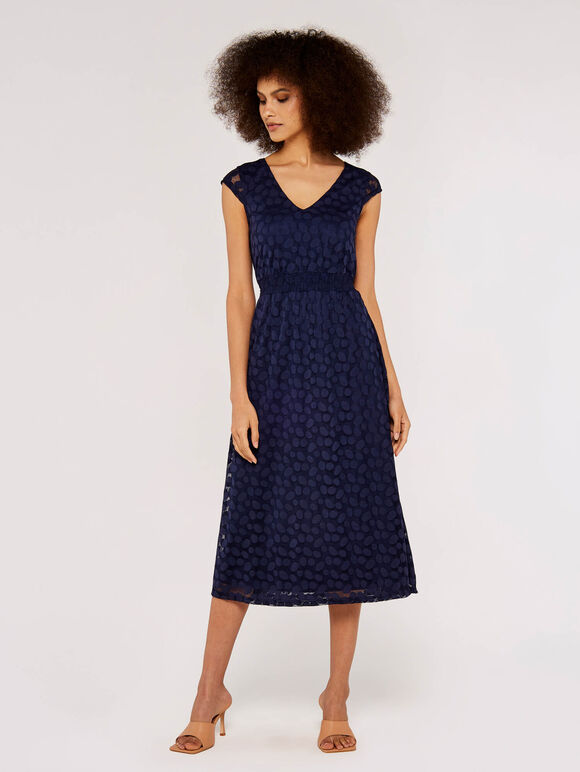 Dot Lace  Midi Dress, Navy, large