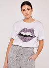 Wild Animal Lips Turn Up T-Shirt, White, large