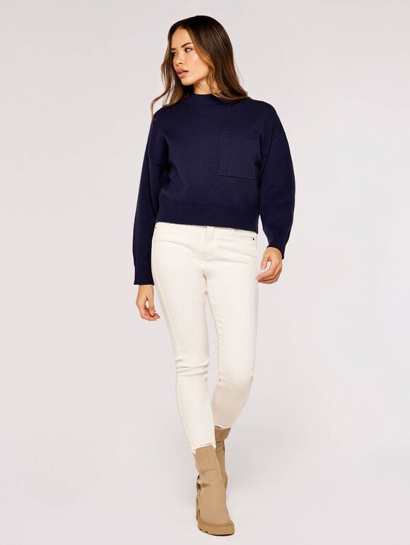 Boxy Pocket Jumper, Navy, large