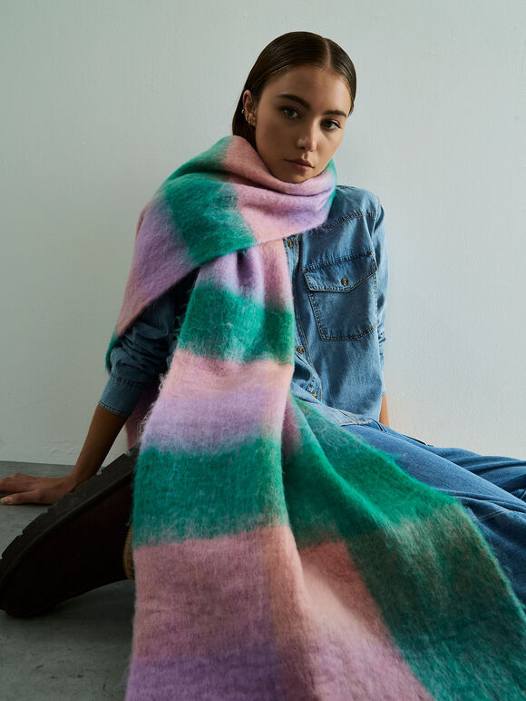Check Colour Block Scarf, Pink, large