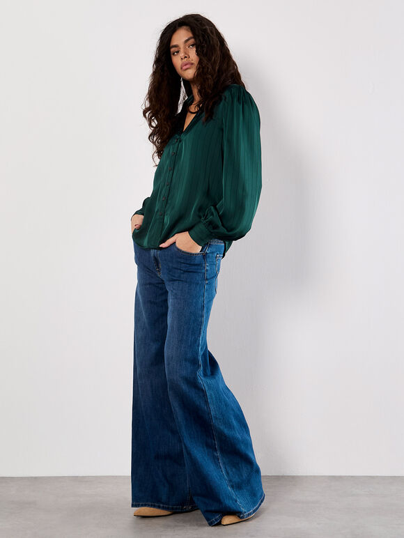 Satin Self-Stripe Blouse, Green, large