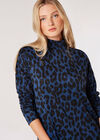 Geparden-Minikleid mit Stehkragen, Marineblau, Größe L