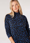 Cheetah Mock Neck Mini Dress, Navy, large