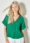 Textured V-Neck Blouse, Green, large