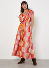 Metallic Leaf Stripe Kimono Maxi Dress, Pink, large