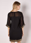 Kimono Sleeve Sequin Dress, Black, large