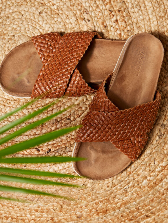 Knotted leather Sandal, Brown, large