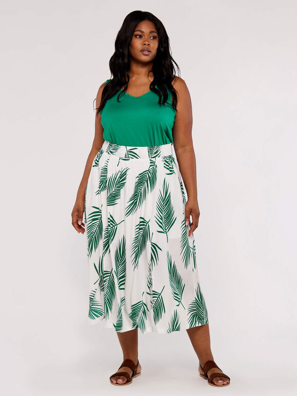 Curve Palm Print Skirt, White, large