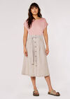 Striped Button Midi Skirt, Stone, large