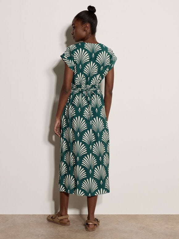 Fan Print Midaxi Dress, Green, large