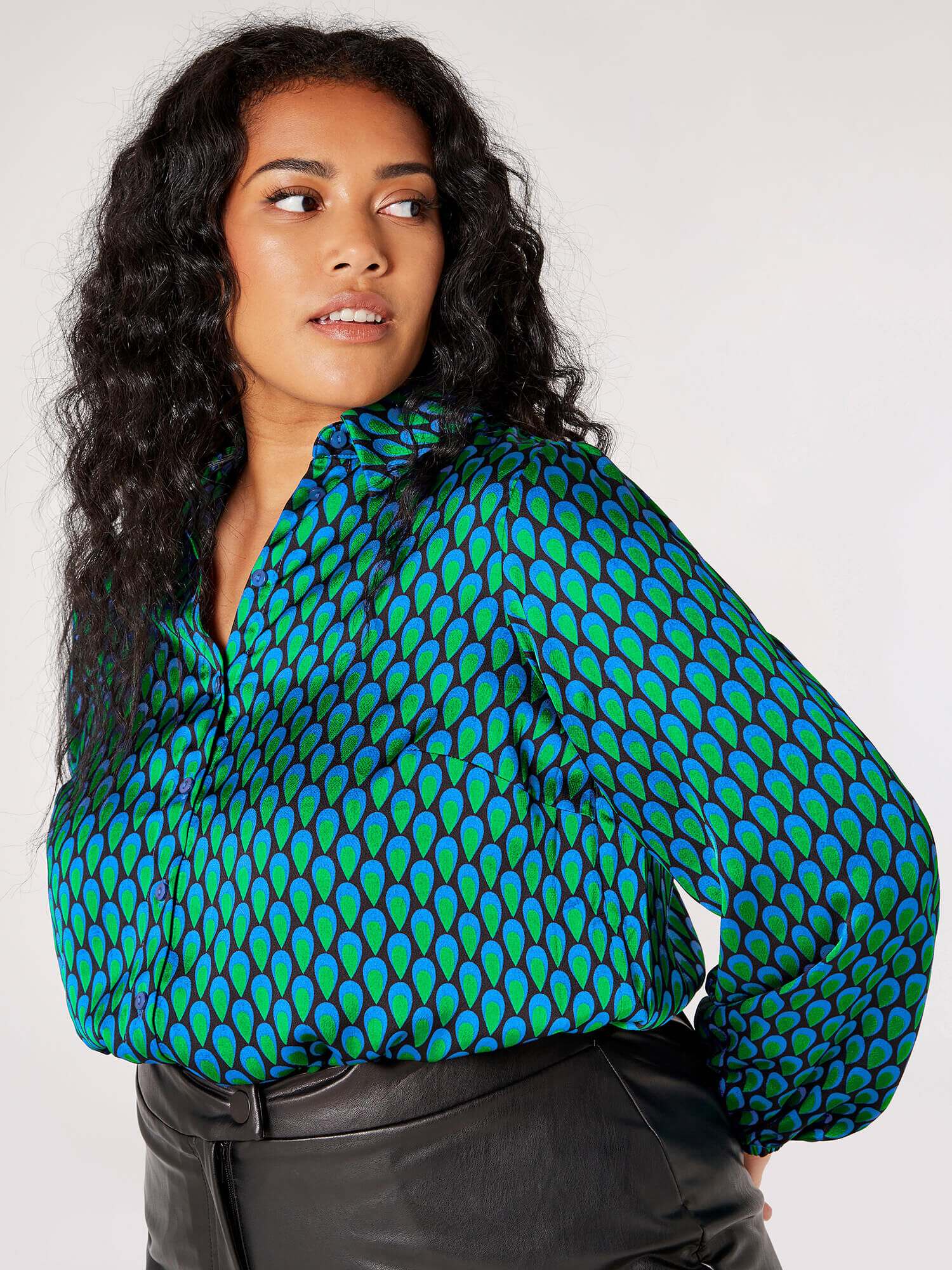 Curve Geomteric Satin Shirt Apricot Clothing