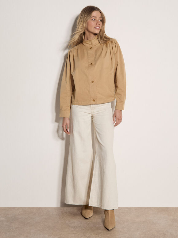 Cotton Funnel Neck Jacket, Stone, large