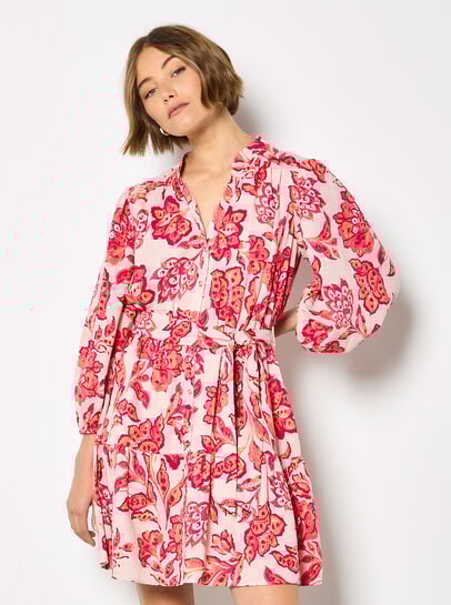 Painterly Sarasa Floral Mini Dress