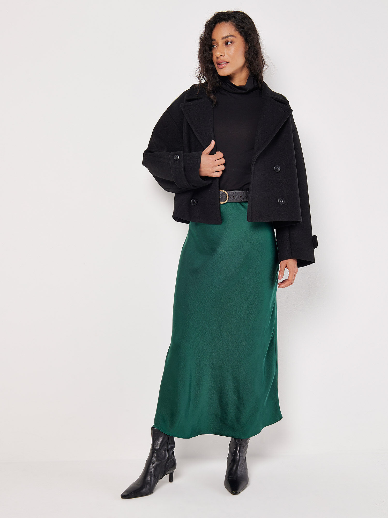 Satin Bias Midi Skirt Apricot Clothing