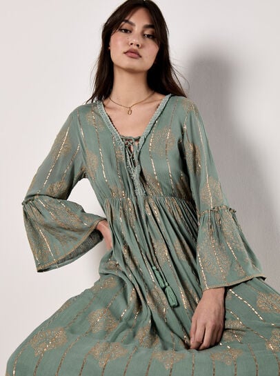 Metallic Paisley Boho Maxi Dress