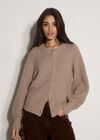 Cotton-Blend Chunky Ribbed Knit Cardigan, Mocha, large