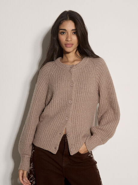Cotton-Blend Chunky Ribbed Knit Cardigan
