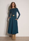 Brushed Twill A-Line Midi Skirt, Teal, large