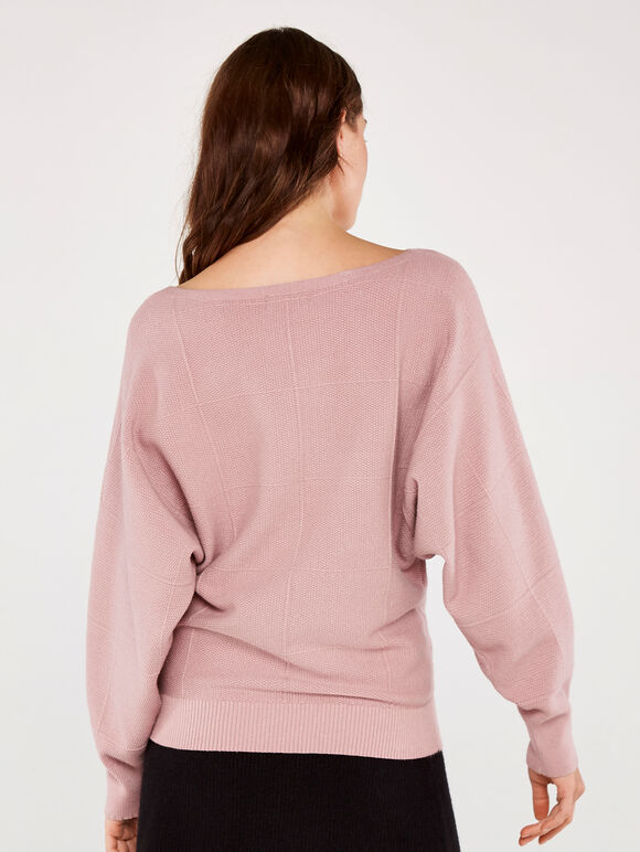 Textured Window Check Jumper, Pink, large