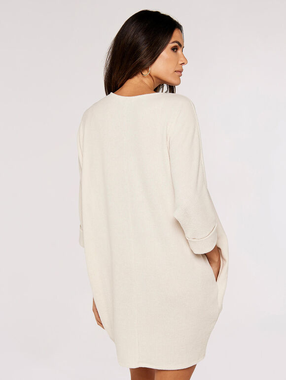 Ribbed Cocoon Mini Dress, Stone, large