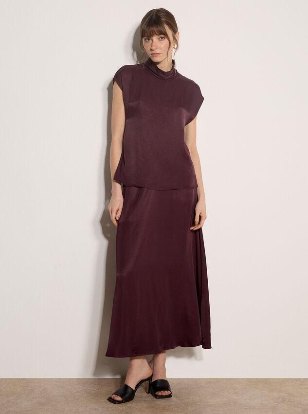 Soft Satin Mock Neck Top, Purple, large