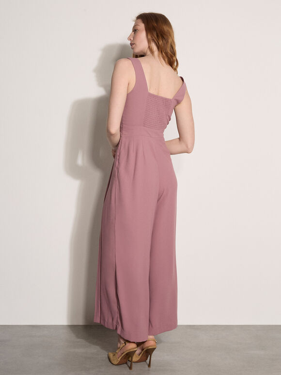 Crepe Wide-Leg Jumpsuit, Lilac, large