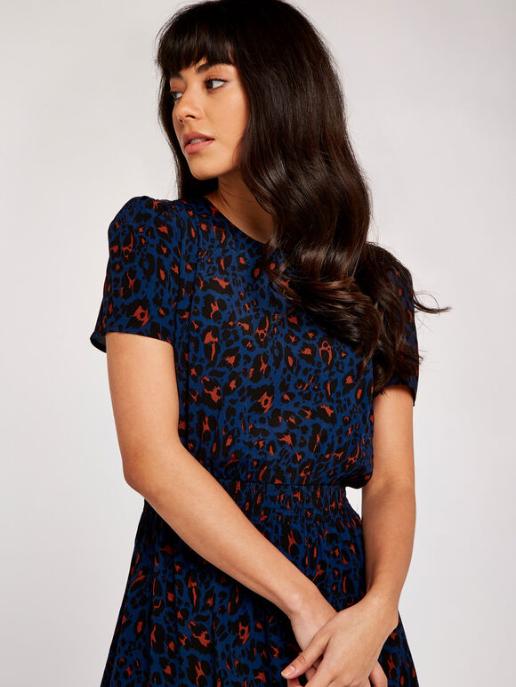 Shirred Waist Dress, Navy, large