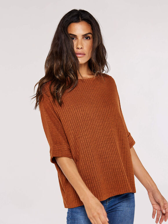 Rib Batwing Top, Rust, large