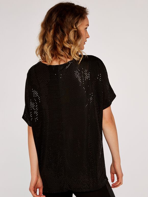 Mini Sequin Batwing Top, Black, large