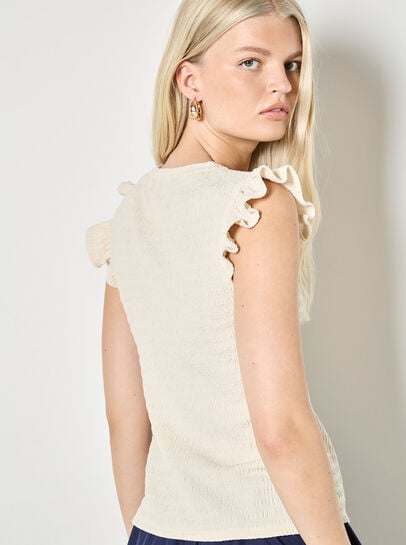 Textured Jersey Ruffle Sleeve T-Shirt