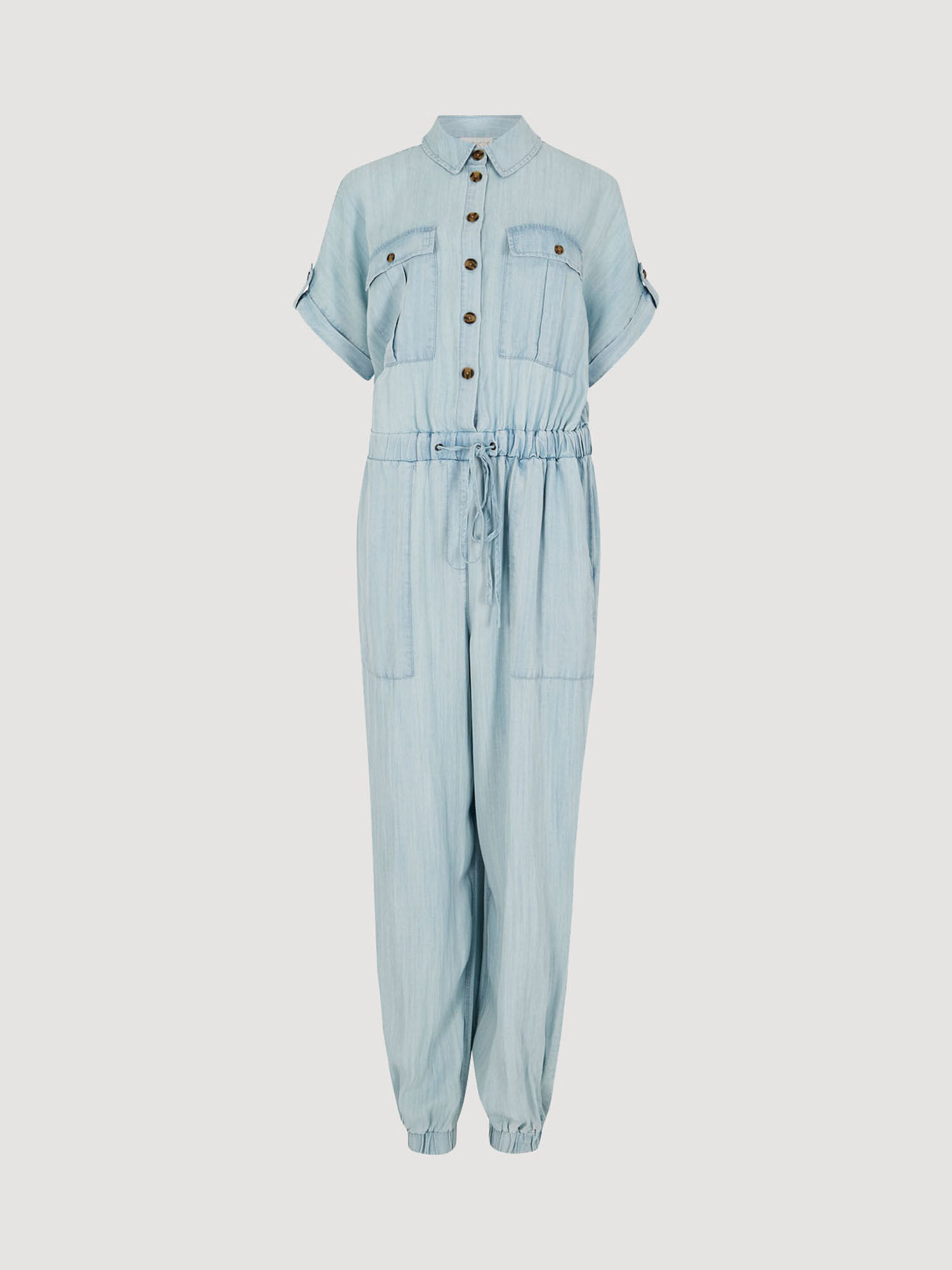 Light Denim Utility Jumpsuit Apricot Clothing