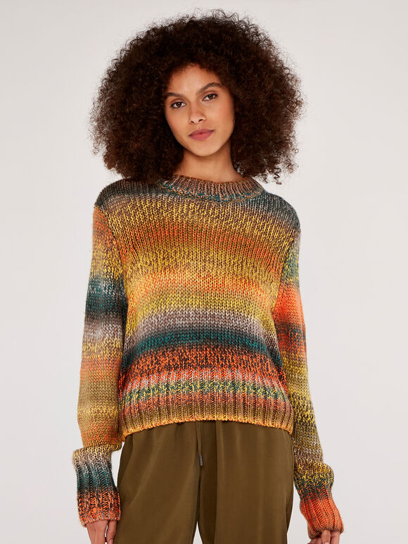 Chunky Knit Tonal Stripe Jumper, Khaki, large