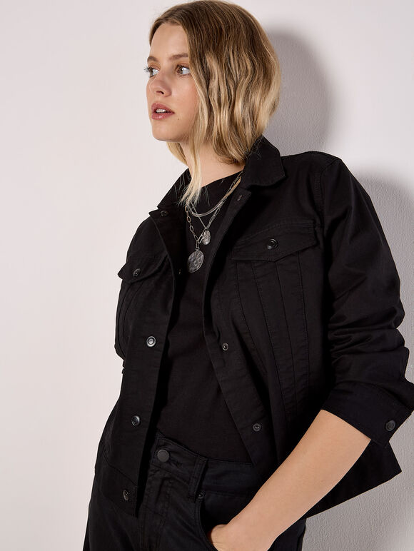 Cotton Cargo Jacket, Black, large