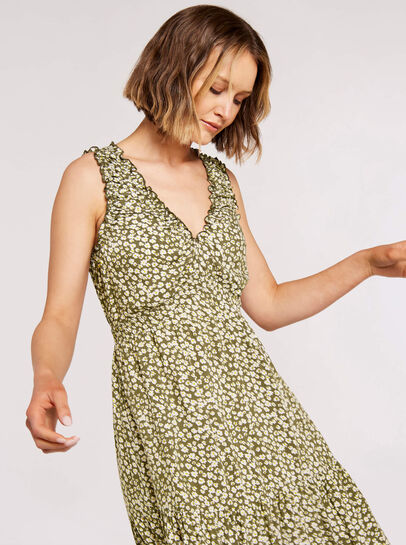 Daisy Print Tiered Midi Dress