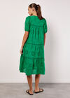 Cotton Broderie Tiered Midi Dress, Green, large